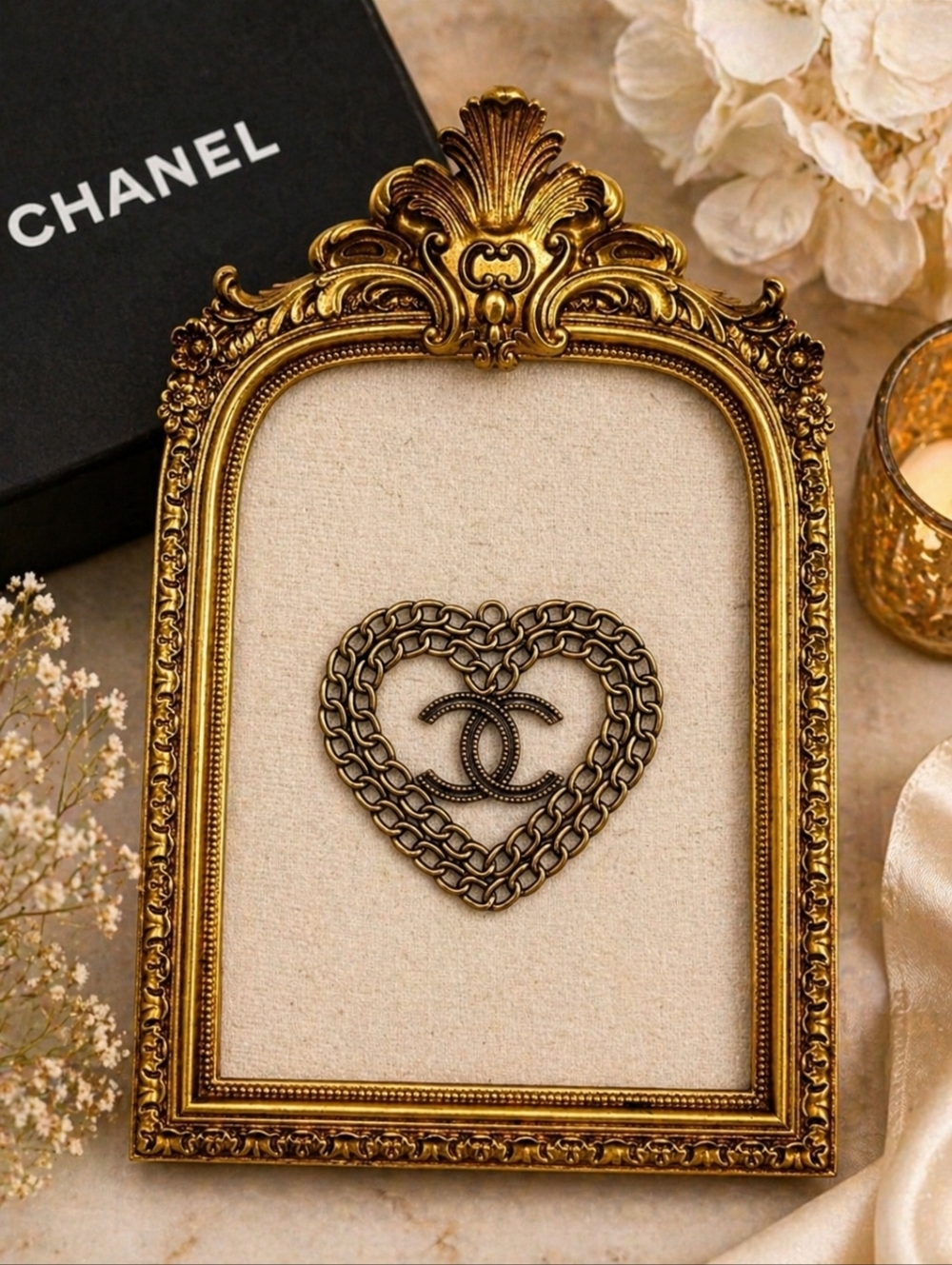 Chanel Double C Heart Pendant - Gold Tone Chain Design